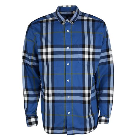 blue burberry button down original print mens shirt|burberry long sleeve button up.